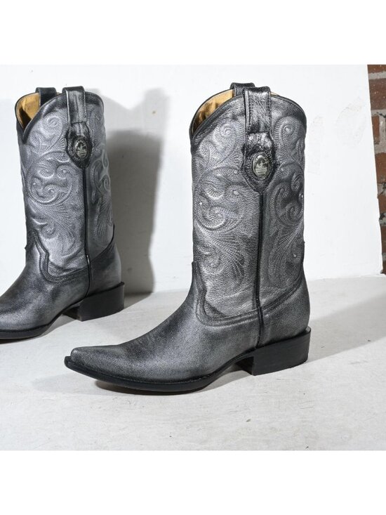 Joe Boots Shoes - Vintage Silver Leather Western Cowboy Boots Deadstock Embroidered Burnished 9.5